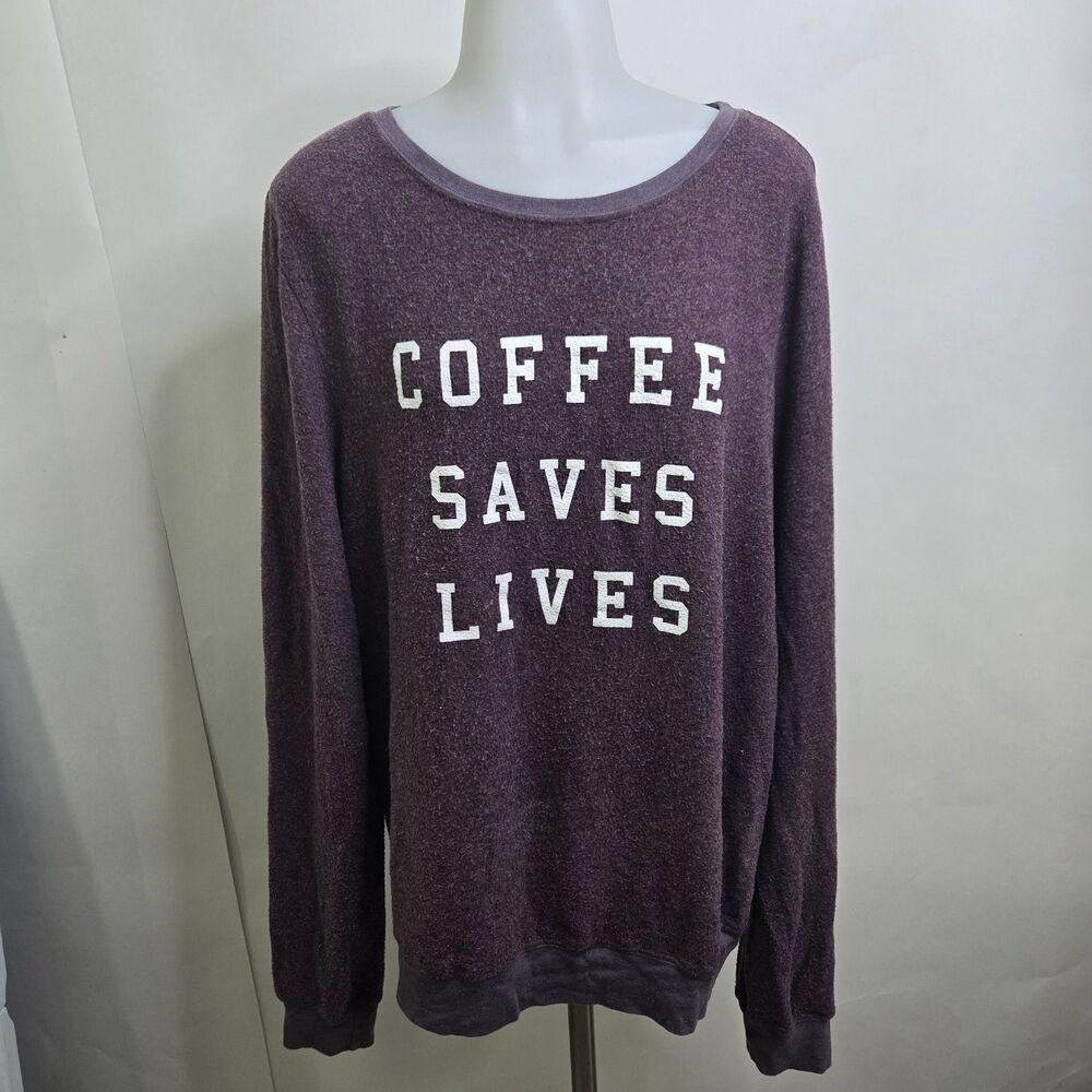 Wildfox Coffee Saves Lives Sweatshirt Womens XL Purple Graphic Pullover